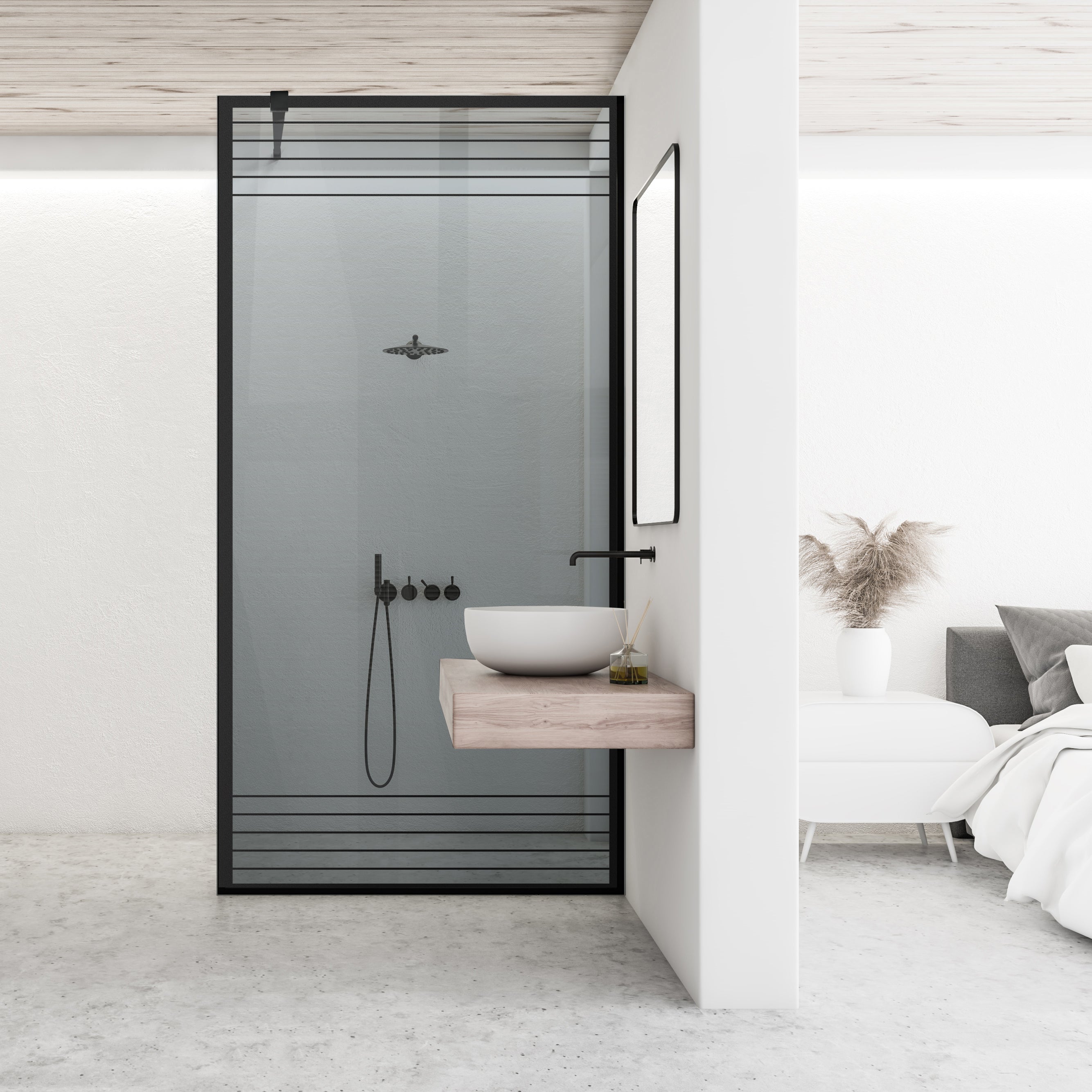 Zuhanyfal Walk-in, fekete zuhanyfal, #Szürke #Szürke